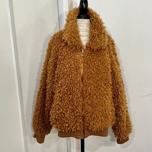 'Wild Fable' Jacket Cognac Zip Up Faux Fur Boho. RARE Size XXL  41" breast msgm